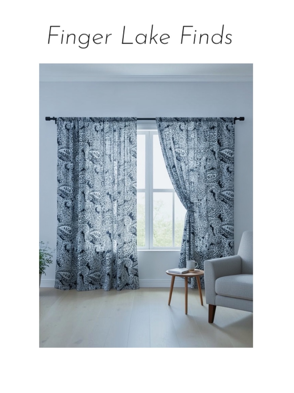 Tommy Hilfiger Navy and White  Paisley Print Curtains